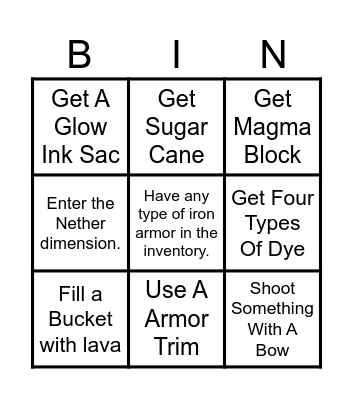 Birth Tournament Minecraft Bingo Card