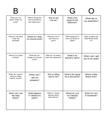 What Have I Learned? Bingo Card