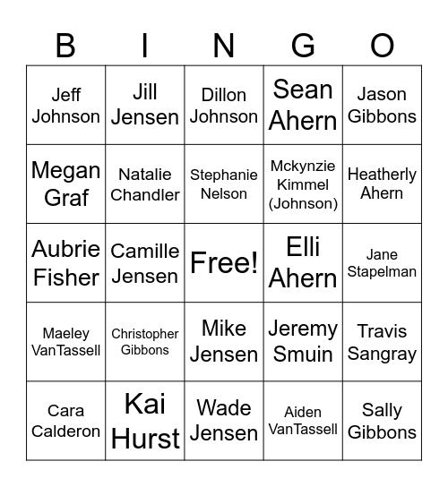 Stapelman Family Bingo Card