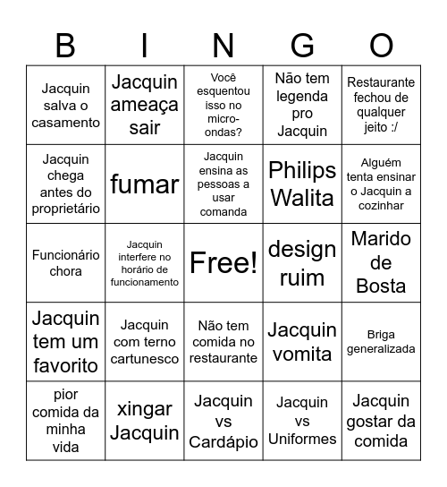 Bingo na Cozinha Bingo Card