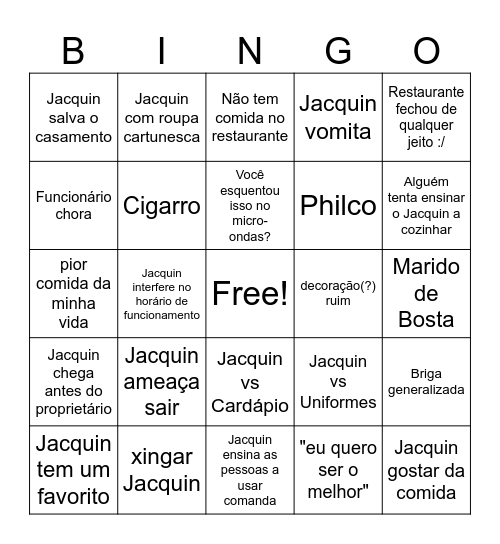 Bingo na Cozinha Bingo Card