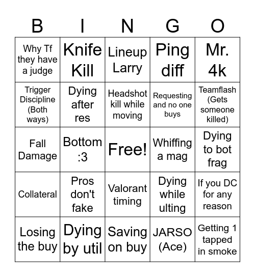 Valo r an t Bingo Card