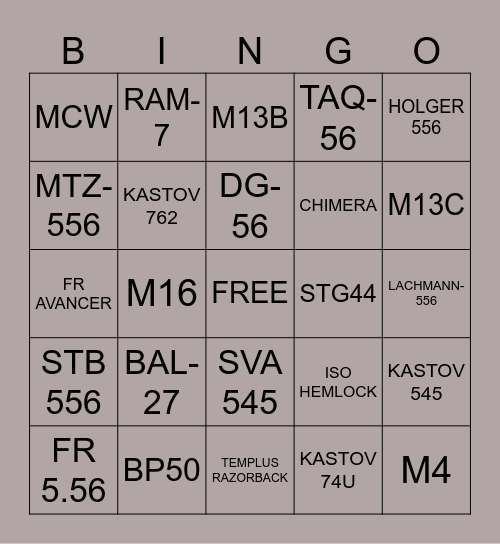 ASSAULT RIFLES Bingo Card