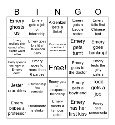 Freshman Year Bingo Card