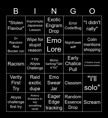 Bungo Bingo Card