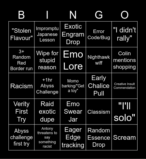 Bungo Bingo Card