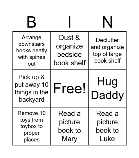 Adam Bingo Card