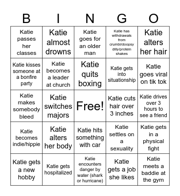 Katie Freshman Year Bingo Card