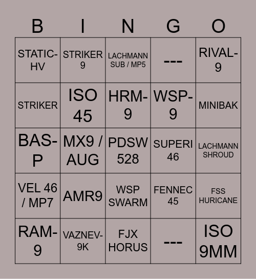 SMGs Bingo Card