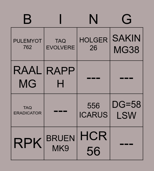 LMGs Bingo Card