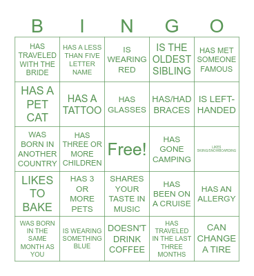 Bridal Shower Bingo Card