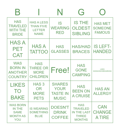 Bridal Shower Bingo Card