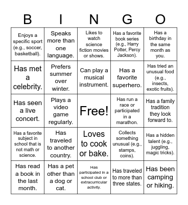 Human Bingo Card