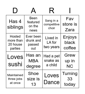 How Well Do You Know LaDarius (Dari)? Bingo Card