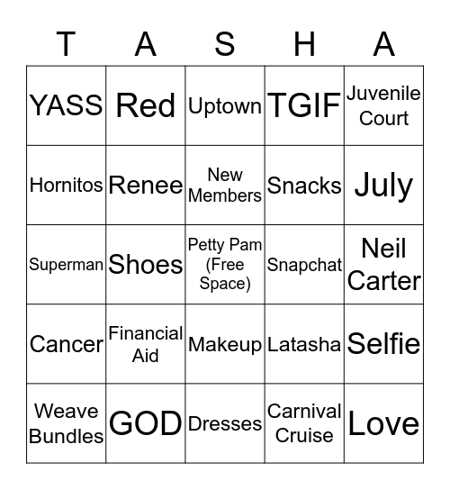 Tea With Tasha Bingo Card