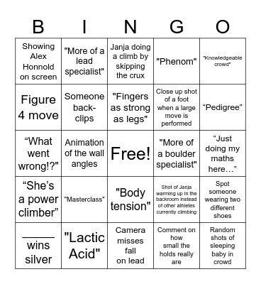 Olympic Sport Climbing 2024 Bingo Card