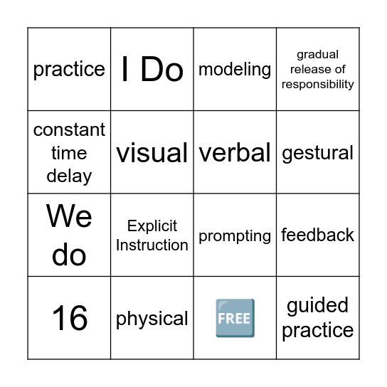 Explicit Instruction Bingo Card