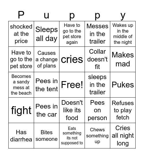 New Puppy Bingo Card