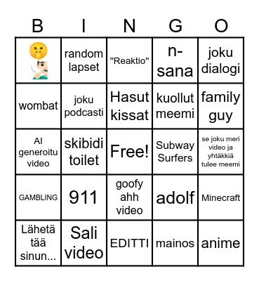 Instagram reel bingo Card