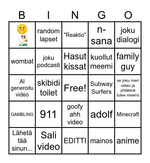 Instagram reel bingo Card