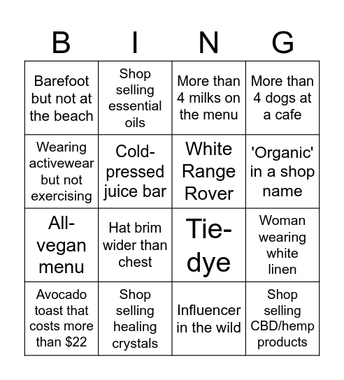 Byron Bay Bingo Card