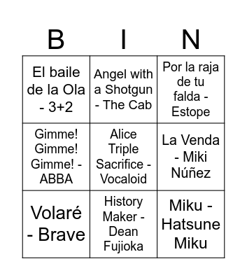 Music Bingo Card