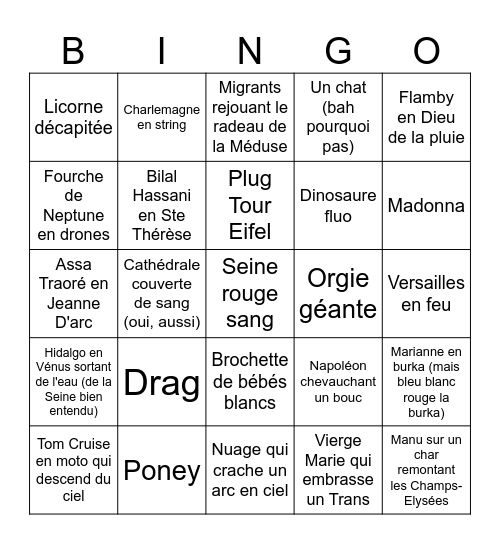 Bingo Cérémonie clôture JO Bingo Card