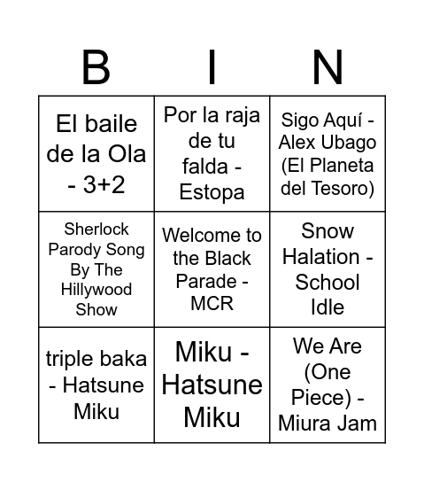 Music Bingo Card