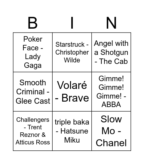 Music Bingo Card