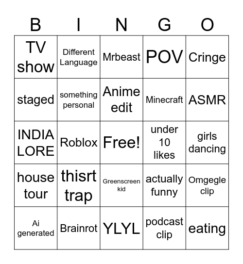 Untitled Bingo Card