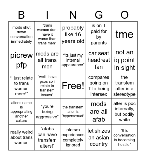 syscord transmisogynist bingo Card