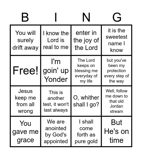 Finish the Lyrics Bingo Card