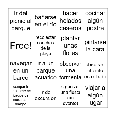Verano Bingo Card