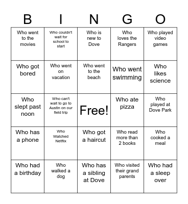 Find Someone Who Bingo Card