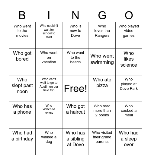 Find Someone Who Bingo Card