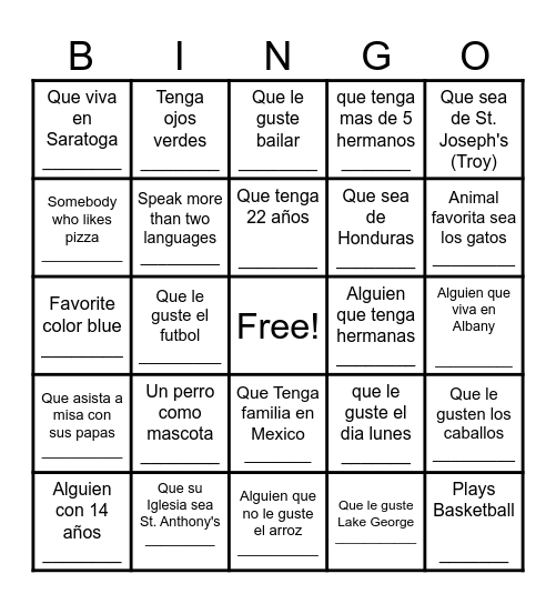 Encuentra un amigo que....... Bingo Card