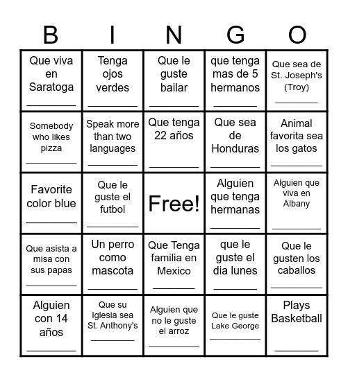 Encuentra un amigo que....... Bingo Card