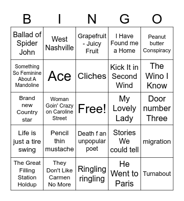 Jimmy Buffet #1 Bingo Card