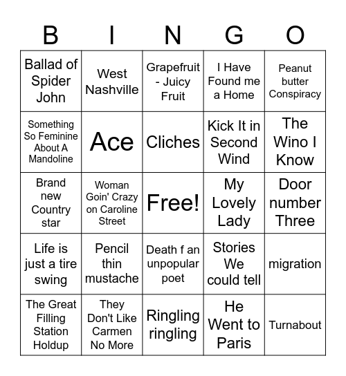 Jimmy Buffet #1 Bingo Card