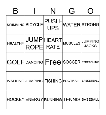 Being Active Bingo Card