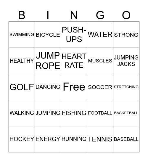 Being Active Bingo Card