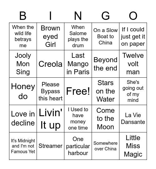 Jimmy Buffet #3 Bingo Card