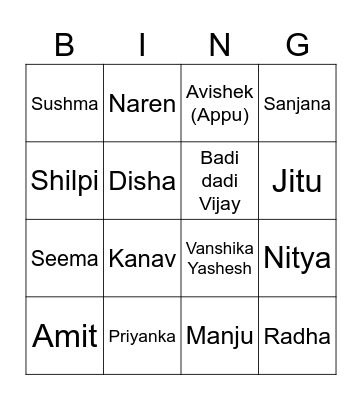 Familia Bingo Card