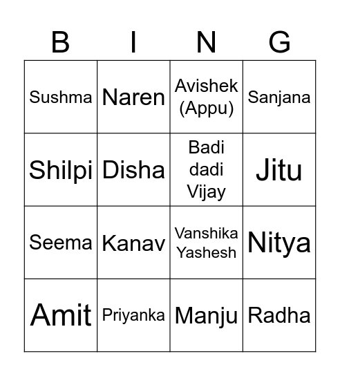 Familia Bingo Card