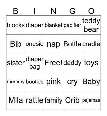 Baby Shower Bingo! Bingo Card