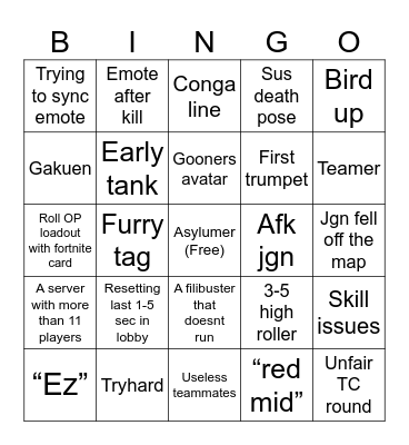 Item Asylum Bingo Card