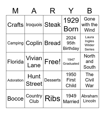 Happy 95th Birthday Mary! Bingo Card