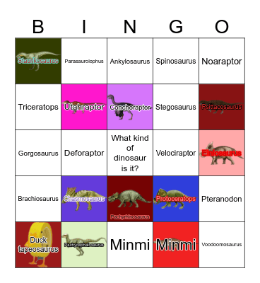 Dinosaurs with made up and real pt 1 Bingo Card