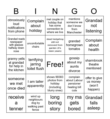 Niamh’s grandparents bingo Card