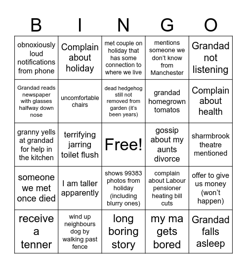 Niamh’s grandparents bingo Card